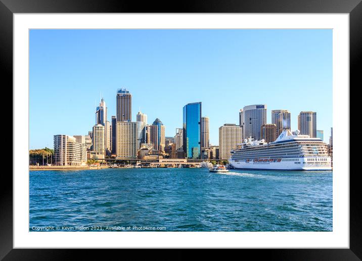 A cruise ship docked in SYdney Harbor. Framed Mounted Print by Kevin Hellon