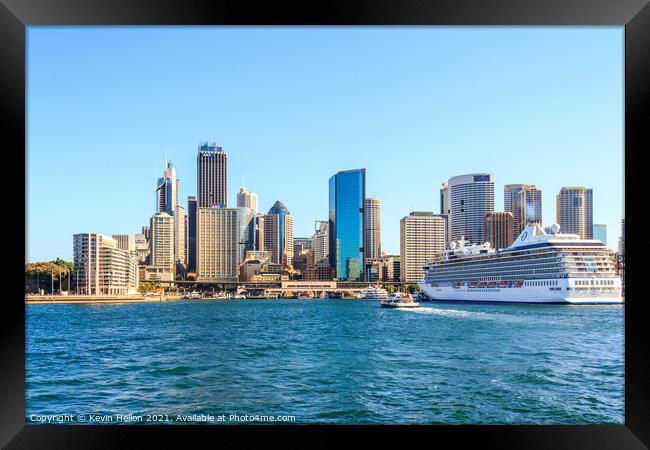 A cruise ship docked in SYdney Harbor. Framed Print by Kevin Hellon