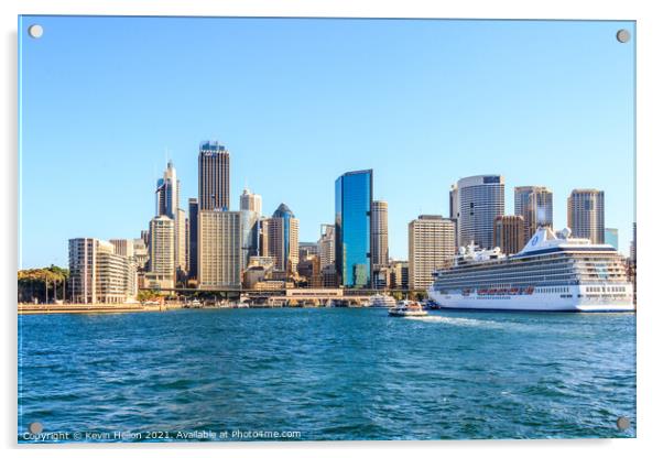 A cruise ship docked in SYdney Harbor. Acrylic by Kevin Hellon