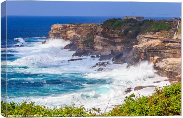 Rough seas by  on the Coogee to Bondi coastal walk Canvas Print by Kevin Hellon