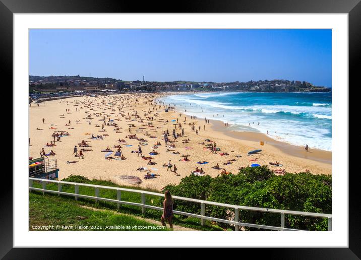 Bondi beach on a busy sunny day Framed Mounted Print by Kevin Hellon