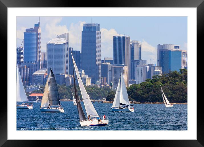 Yachts sailing in Sydney Harbour Framed Mounted Print by Kevin Hellon