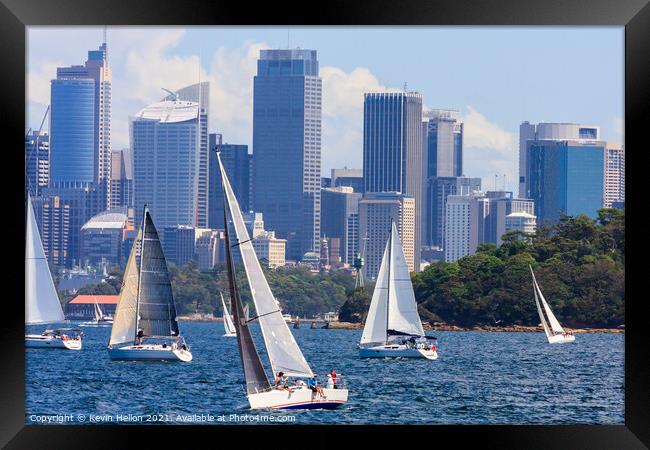 Yachts sailing in Sydney Harbour Framed Print by Kevin Hellon