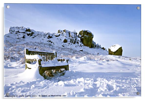 Winter at the Cow and Calf rocks. Acrylic by Chris North