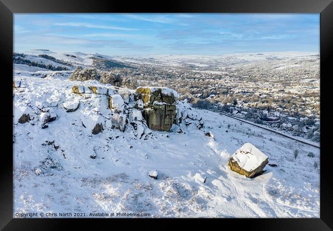 Winter at the Cow and Calf rocks. Framed Print by Chris North