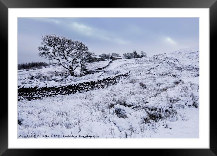 Farmhouse on Ilkley Moor in winter. Framed Mounted Print by Chris North