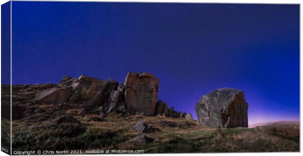 Cow and Claf rocks at twilight. Canvas Print by Chris North