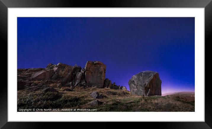 Cow and Claf rocks at twilight. Framed Mounted Print by Chris North