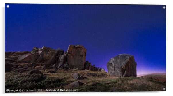 Cow and Claf rocks at twilight. Acrylic by Chris North