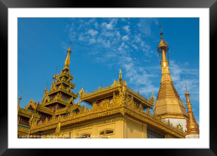 A golden buddhist temple in the evening sun in Yangon, Myanmar Framed Mounted Print by SnapT Photography