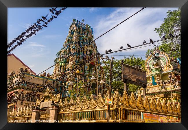 The Shri Kali Temple in central Yangon, Myanmar, surrounded by a flock of birds Framed Print by SnapT Photography