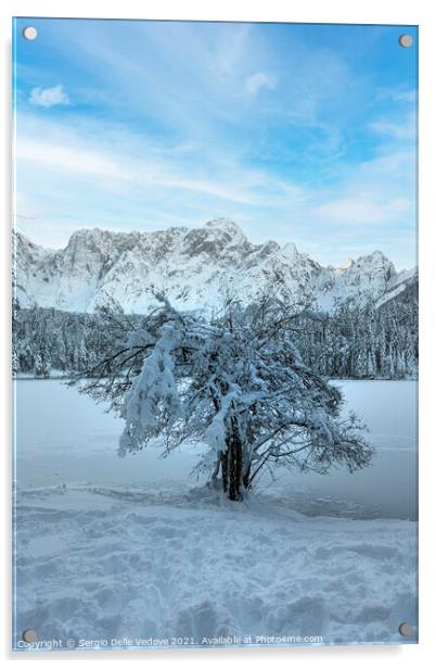 Winter at Fusine lake, Italy  Acrylic by Sergio Delle Vedove
