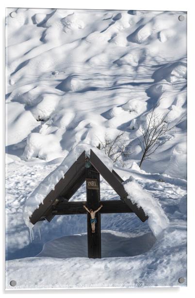 crucifix in winter Acrylic by Sergio Delle Vedove