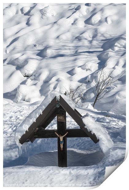 crucifix in winter Print by Sergio Delle Vedove