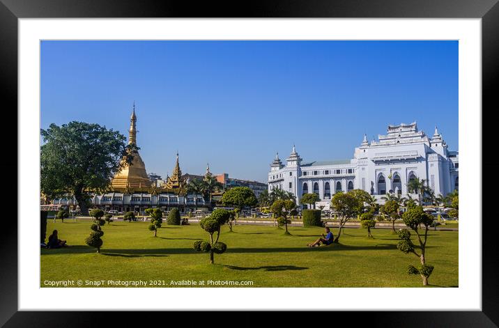 Mahabandula Park, next to the Sule Pagoda and City Hall in central Yangon Framed Mounted Print by SnapT Photography
