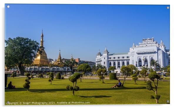 Mahabandula Park, next to the Sule Pagoda and City Hall in central Yangon Acrylic by SnapT Photography