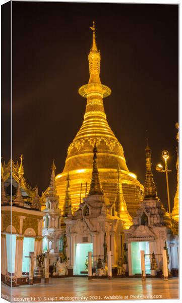 The Shwedagon Pagoda in Yangon illuminated at night Canvas Print by SnapT Photography