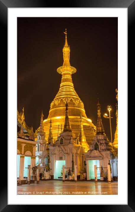 The Shwedagon Pagoda in Yangon illuminated at night Framed Mounted Print by SnapT Photography