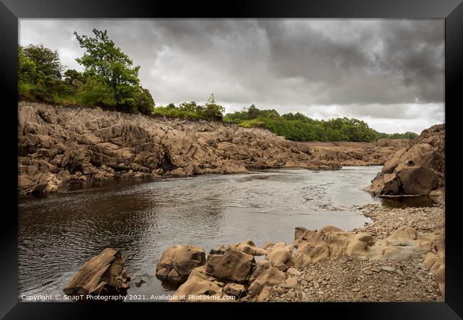 Water of Ken river flowing through a rocky gorge near Dalry, Galloway, Scotland Framed Print by SnapT Photography