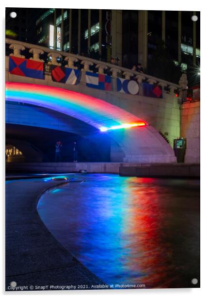 A rainbow reflecting on the Cheonggyecheon Stream at Gwangtonggyo Bridge Acrylic by SnapT Photography