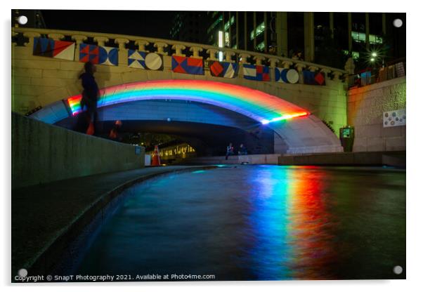 A rainbow reflecting on the Cheonggyecheon Stream at Gwangtonggyo Bridge Acrylic by SnapT Photography