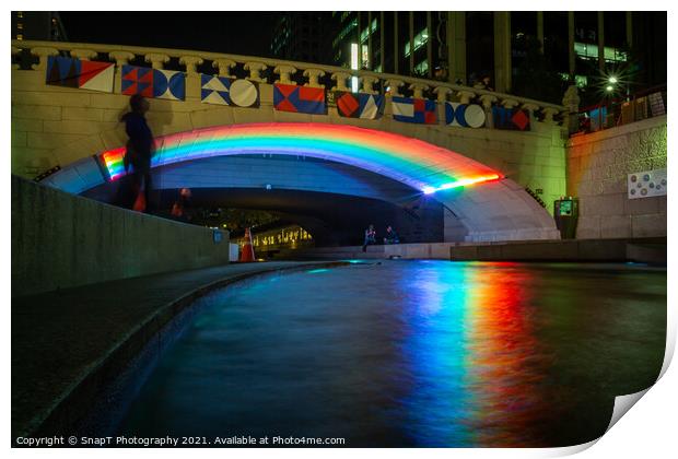 A rainbow reflecting on the Cheonggyecheon Stream at Gwangtonggyo Bridge Print by SnapT Photography