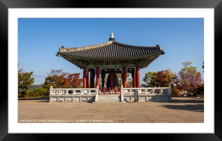 Peace Bell Temple at the Korean DMZ on a sunny autumn morning, South Korea Framed Mounted Print by SnapT Photography