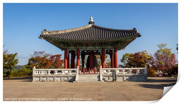 Peace Bell Temple at the Korean DMZ on a sunny autumn morning, South Korea Print by SnapT Photography