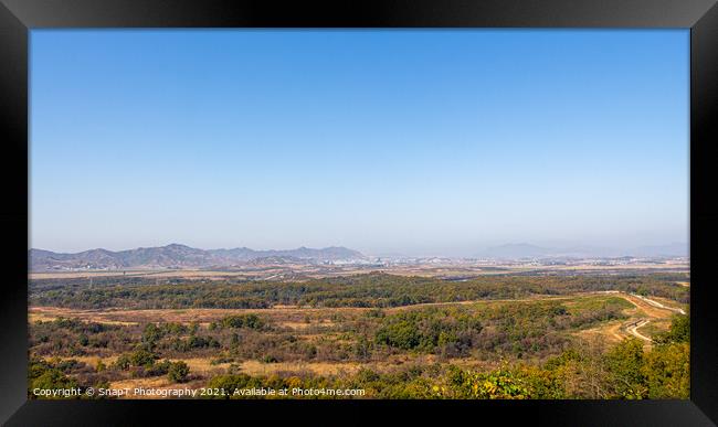A view into North Korea, across the DMZ, from the Dorsa Observatory Framed Print by SnapT Photography