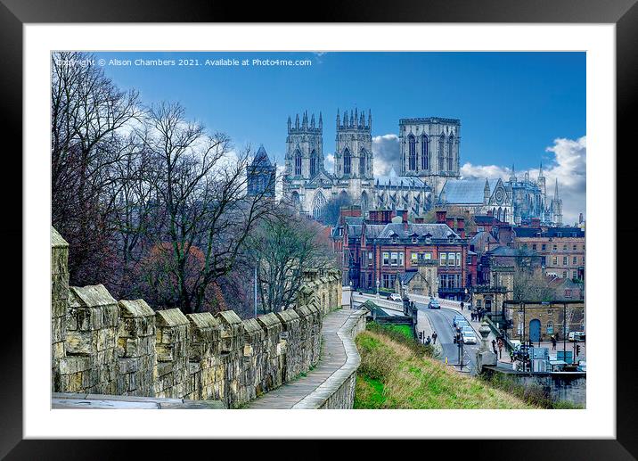 York Minster and City Wall Landscape. Framed Mounted Print by Alison Chambers