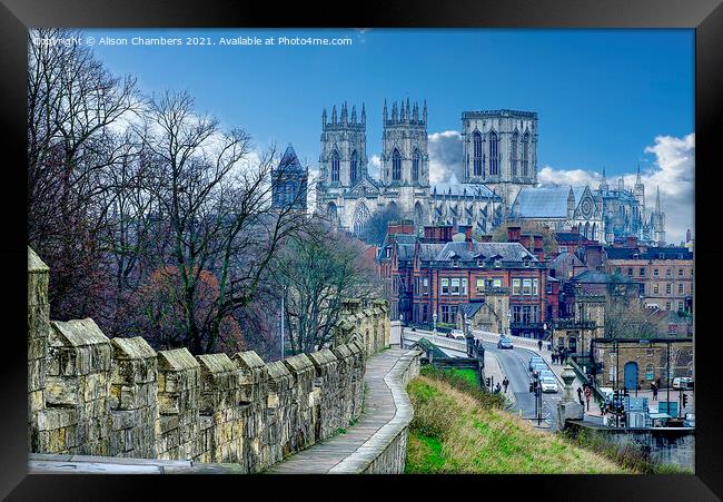 York Minster and City Wall Landscape. Framed Print by Alison Chambers