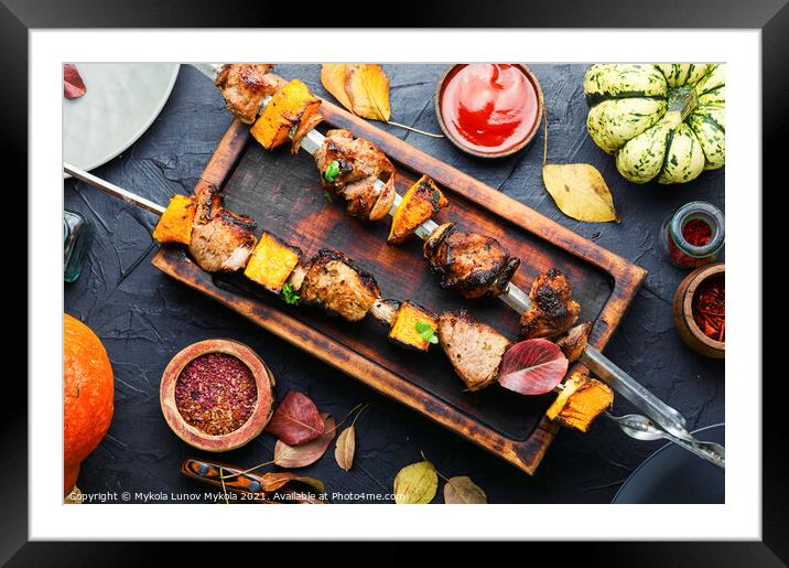 Kebab with meat and pumpkin Framed Mounted Print by Mykola Lunov Mykola