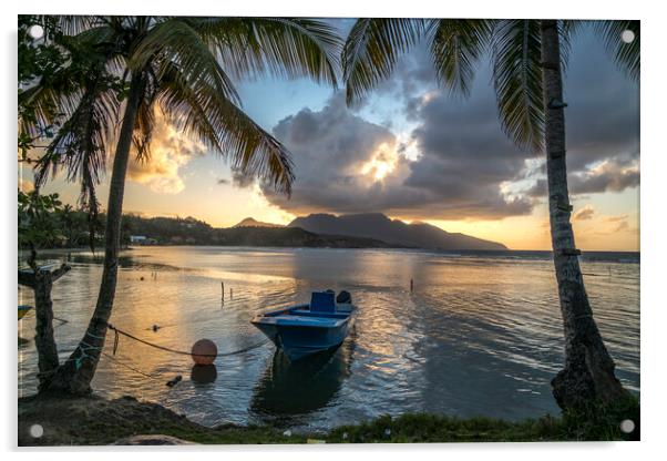 Dominica sunset, Caribbean Acrylic by peter schickert