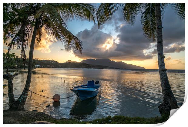 Dominica sunset, Caribbean Print by peter schickert