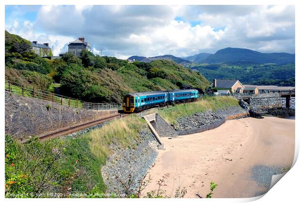 Coastal train at Barmouth in Wales. Print by john hill