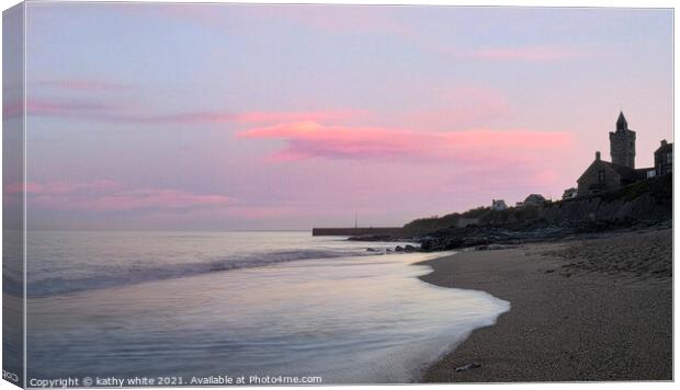 Porthleven Harbour  Cornwall, with pink sky,Sunset Canvas Print by kathy white