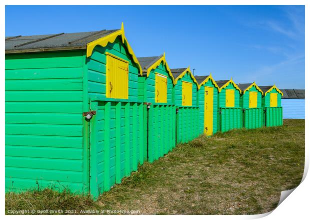 Beach Huts in Littlehampton Print by Geoff Smith