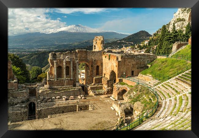 Ancient theatre of Taormina Framed Print by peter schickert