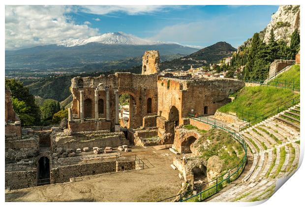 Ancient theatre of Taormina Print by peter schickert