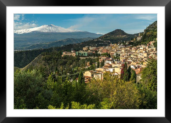 Taormina and Mount Etna, Sicily, Framed Mounted Print by peter schickert