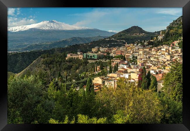 Taormina and Mount Etna, Sicily, Framed Print by peter schickert
