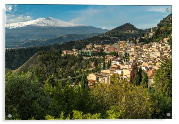 Taormina and Mount Etna, Sicily, Acrylic by peter schickert