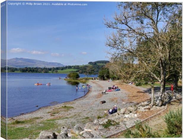 Bala lake Gravely Beach in Wales Canvas Print by Philip Brown