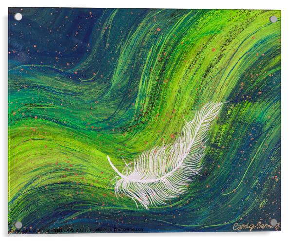 Spiritual white feather on waves of green Acrylic by Simon Bratt LRPS