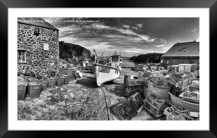 The Fisherman`s Cove and Harbour at Cadgwith in Co Framed Mounted Print by Philip Brown