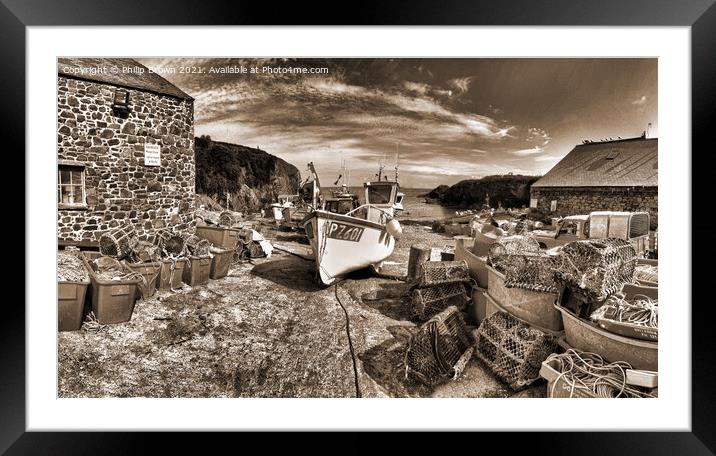 The Fisherman`s Cove and Harbour at Cadgwith in Cornwall Framed Mounted Print by Philip Brown