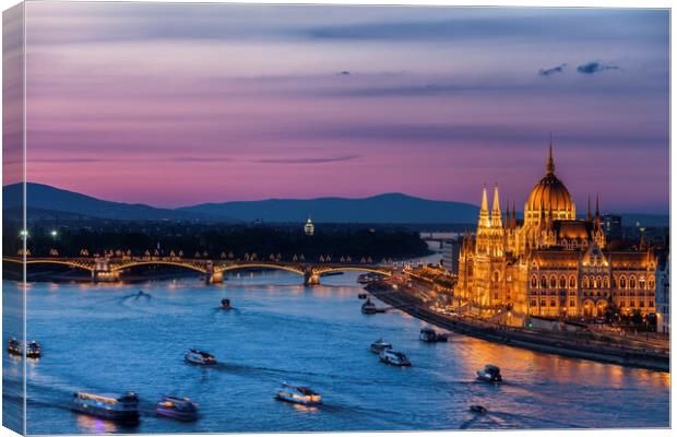 Budapest City Twilight River View Canvas Print by Artur Bogacki