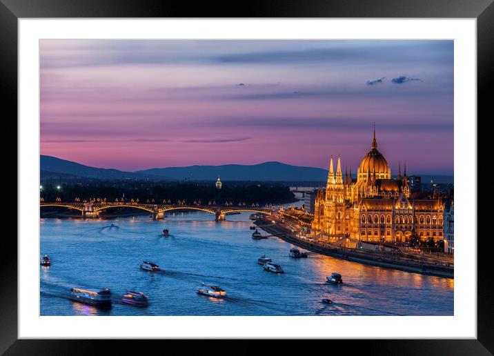 Budapest City Twilight River View Framed Mounted Print by Artur Bogacki