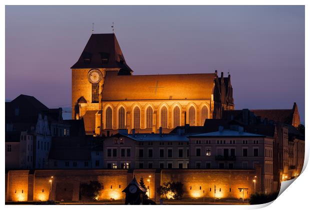 Torun Cathedral at Night in Poland Print by Artur Bogacki