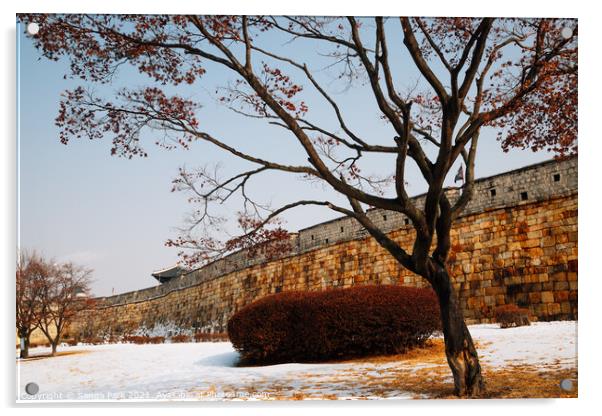 Hwaseong Fortress at winter Acrylic by Sanga Park